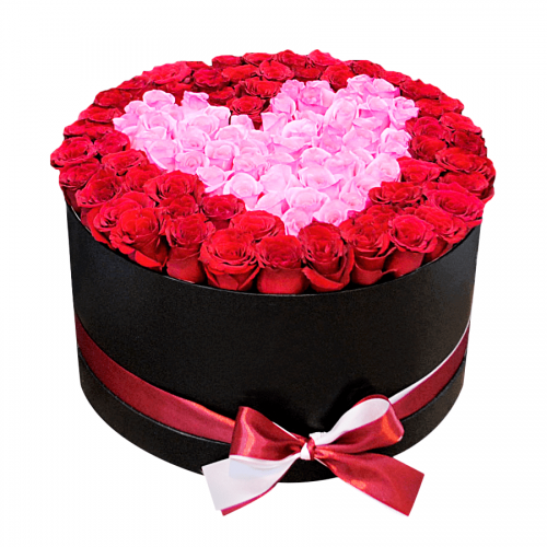 101 роза в форме сердца в шляпной коробке "Вечная Любовь"